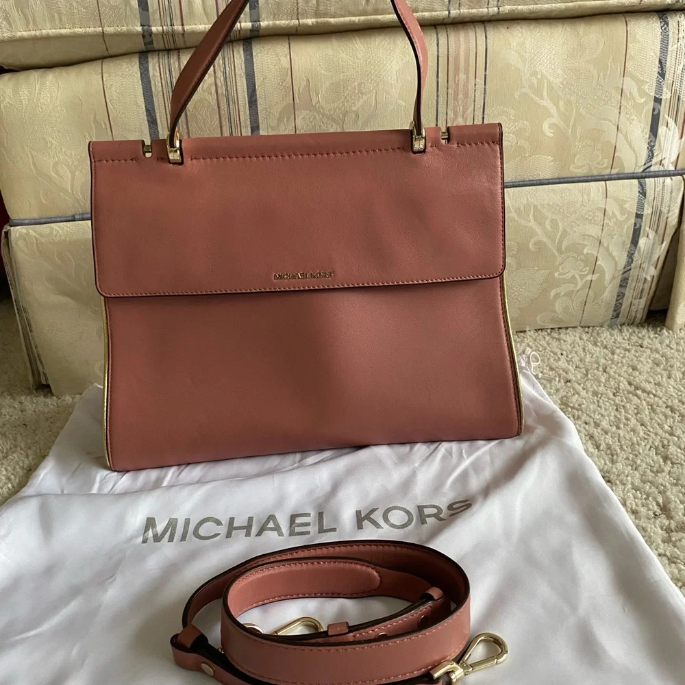 Michael Kors Mauve Brown Leather Top-Handle Crossbody